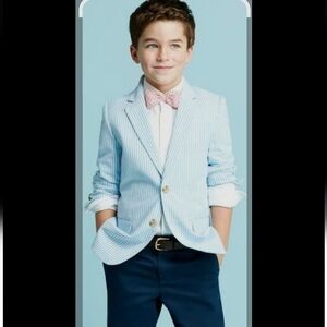 VINEYARD VINES KIDS SIZE 10 Stylish Blue Striped Blazer with Pink Bow Tie